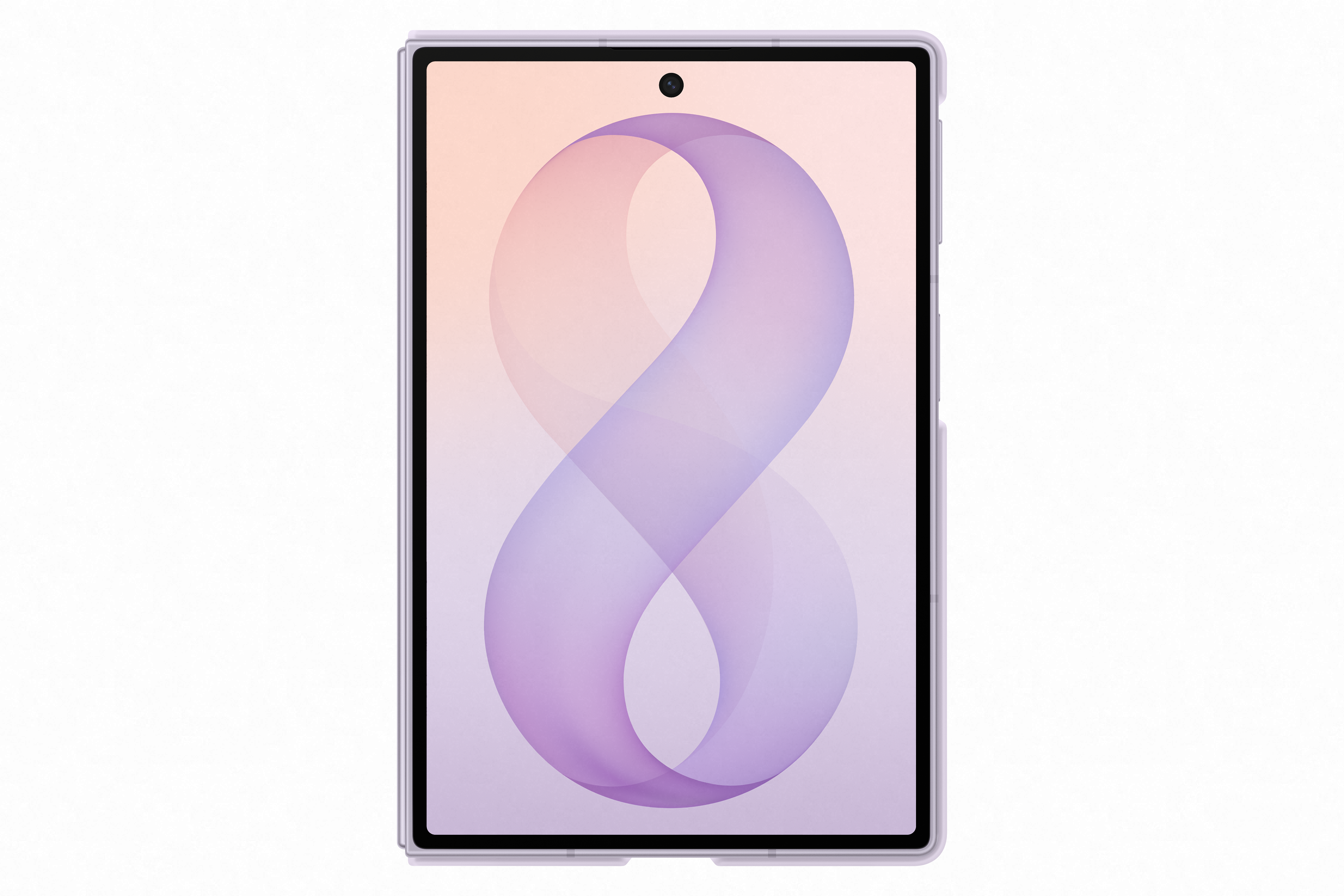 Ein lila Tablet mit einem Acht-förmigen Muster auf dem Bildschirm.