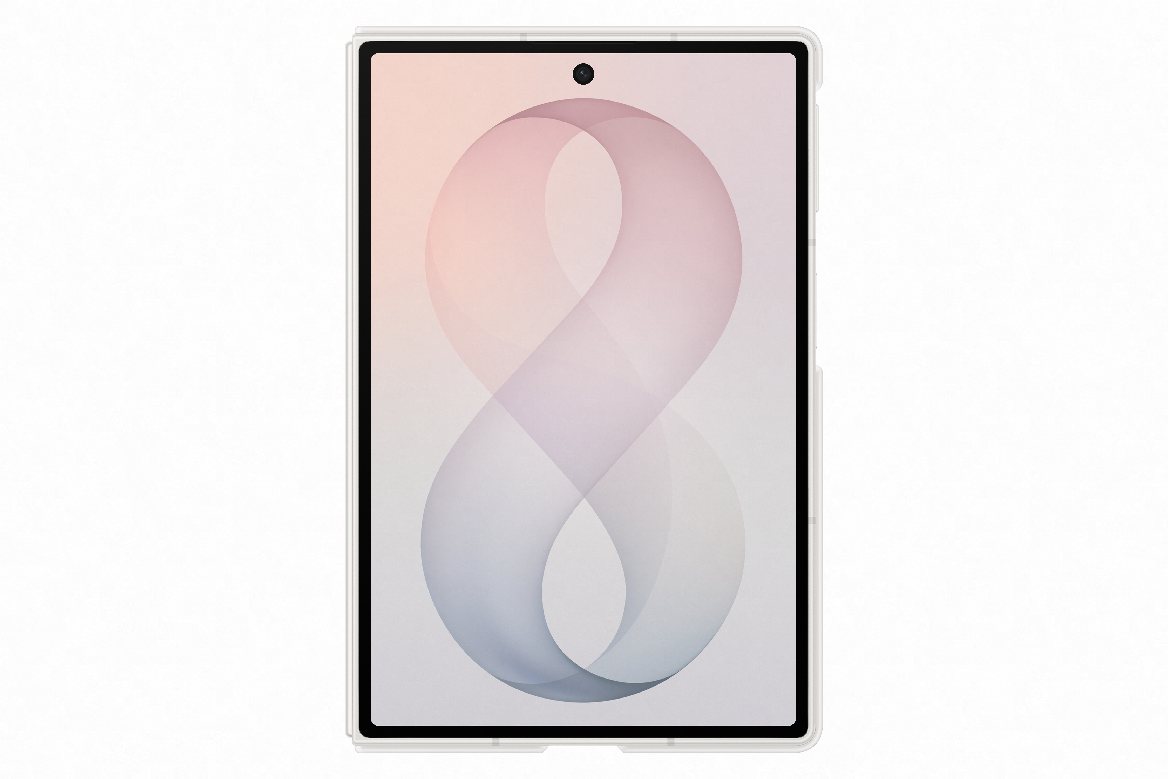 Ein weißes Tablet mit einer achtförmigen Grafik in Pastelltönen.