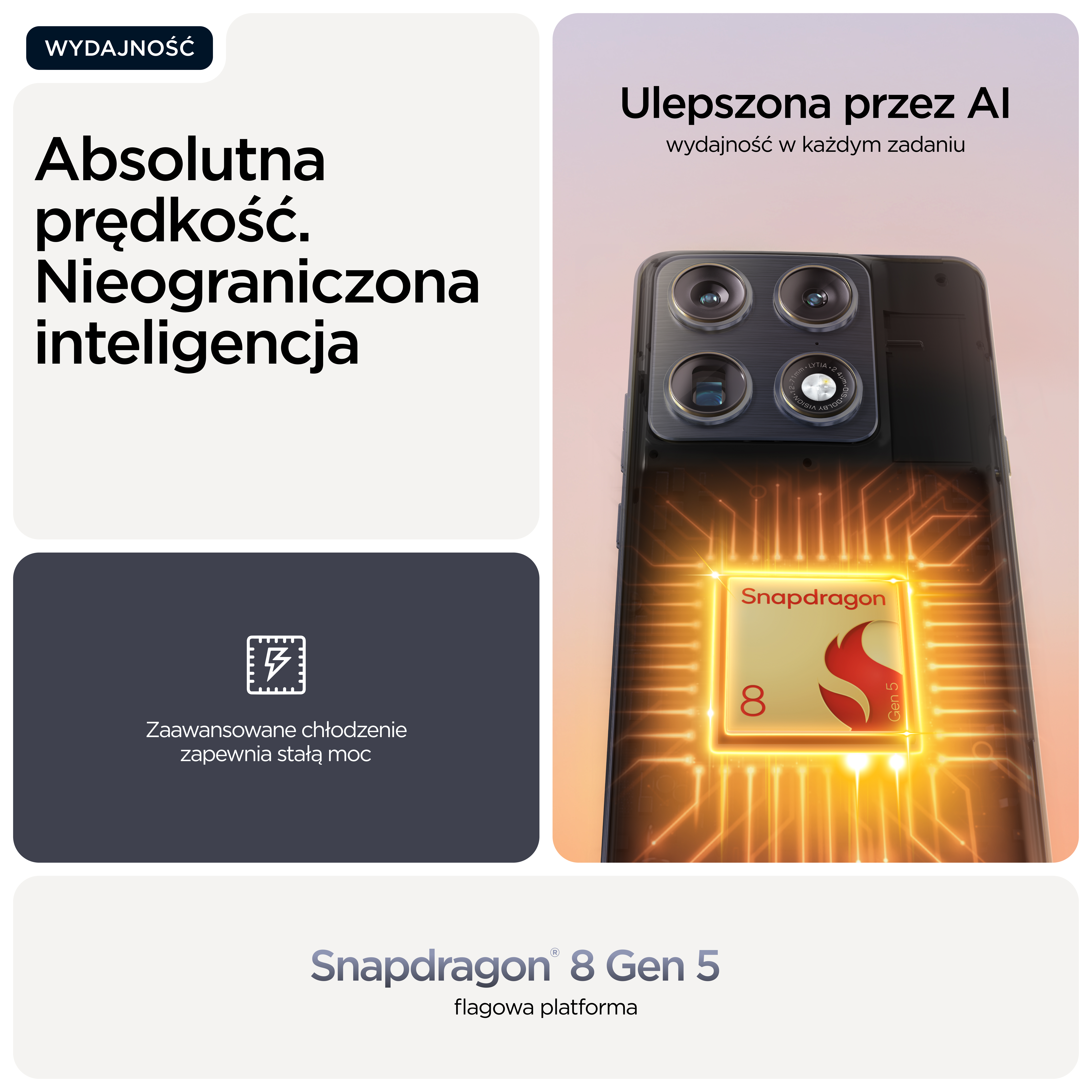Smartfon z chipem Snapdragon 8 Gen 5, ulepszeniami AI i chłodzeniem.