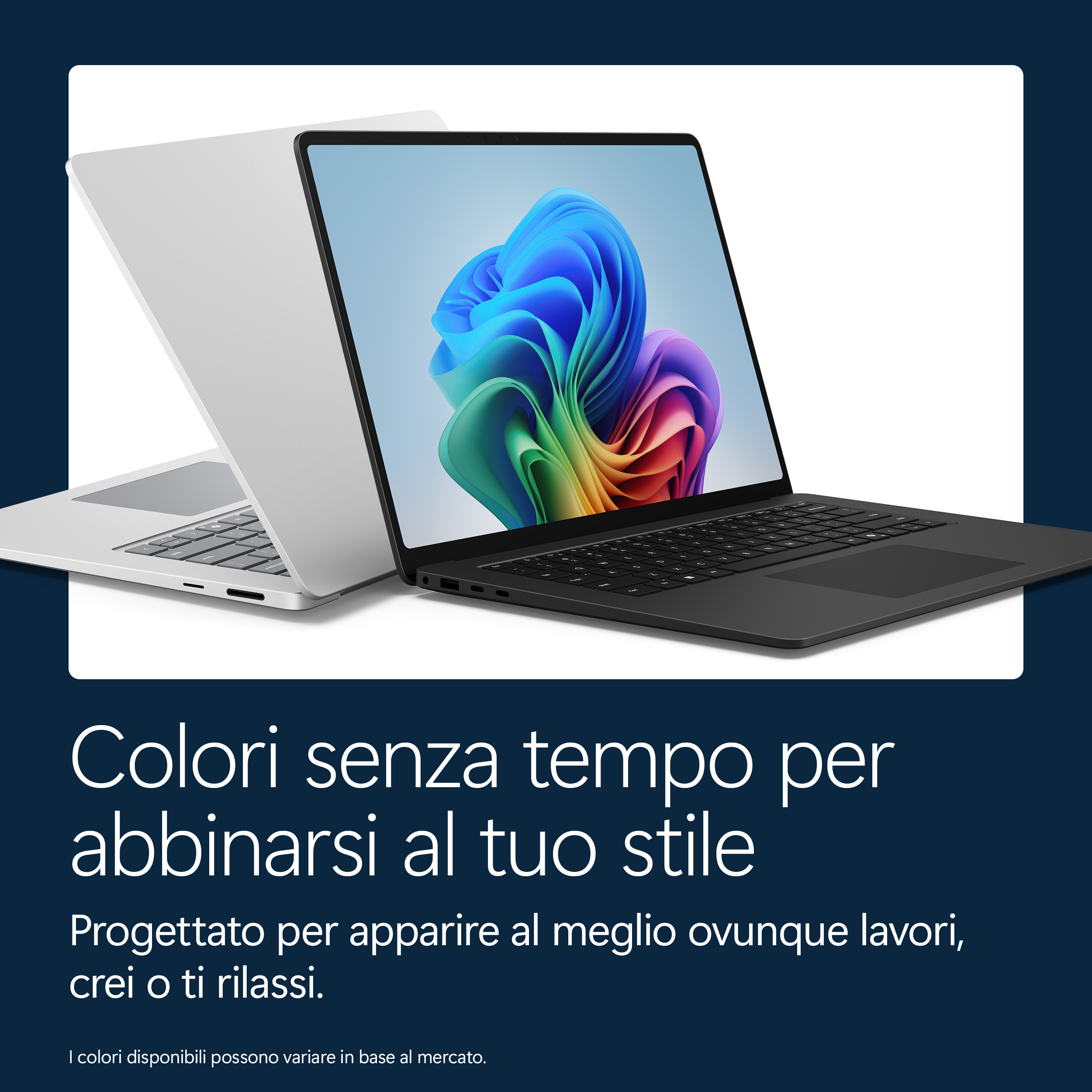 Due laptop, uno nero e uno bianco, con sfondo colorato.