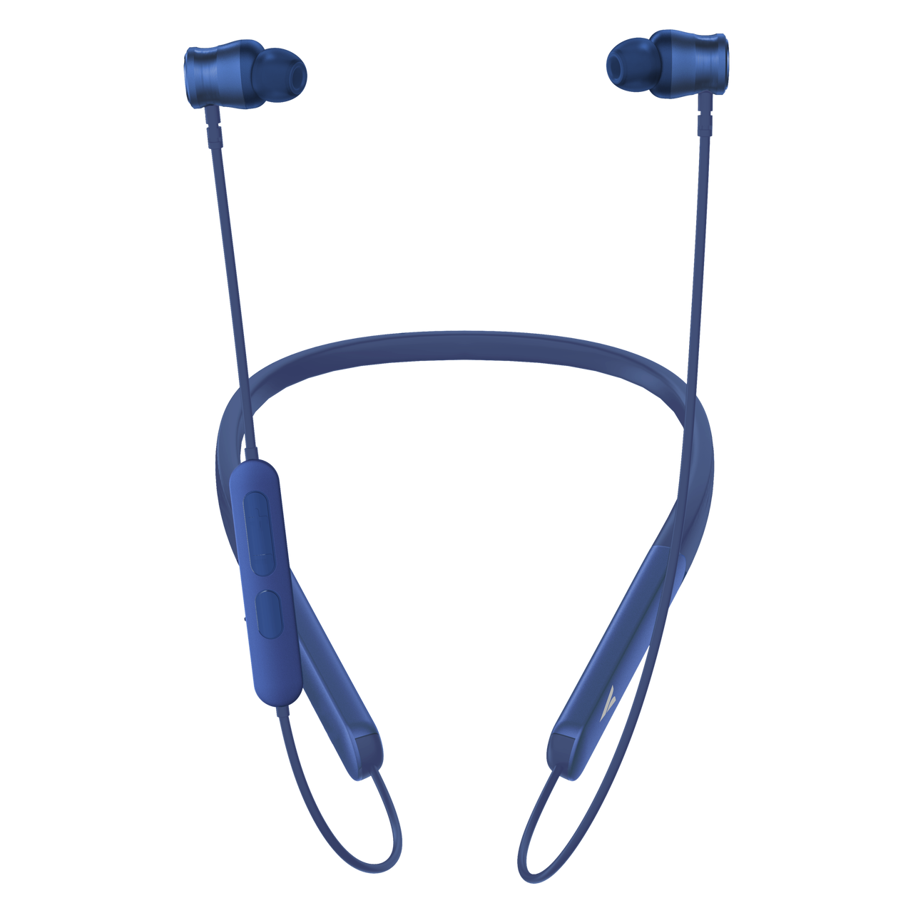 Kék nyakpántos fülhallgató in-ear gumiharangokkal és vezérlőkkel.