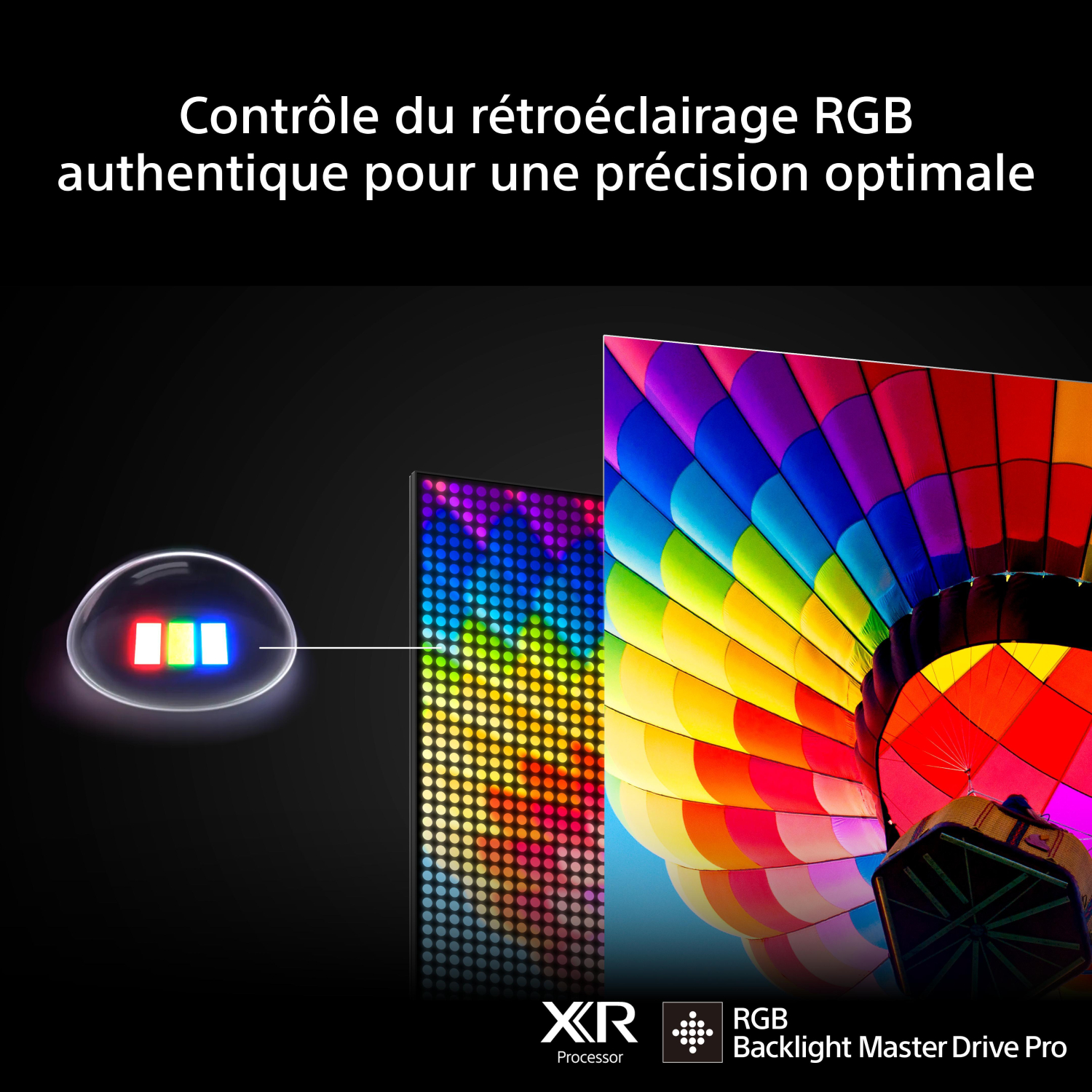 Contrôle du rétroéclairage RVB avec motif coloré et montgolfière.