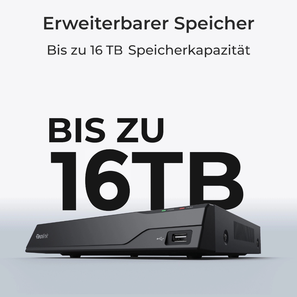 Reolink NVR mit bis zu 16 TB Speicherplatz. Erweitert.