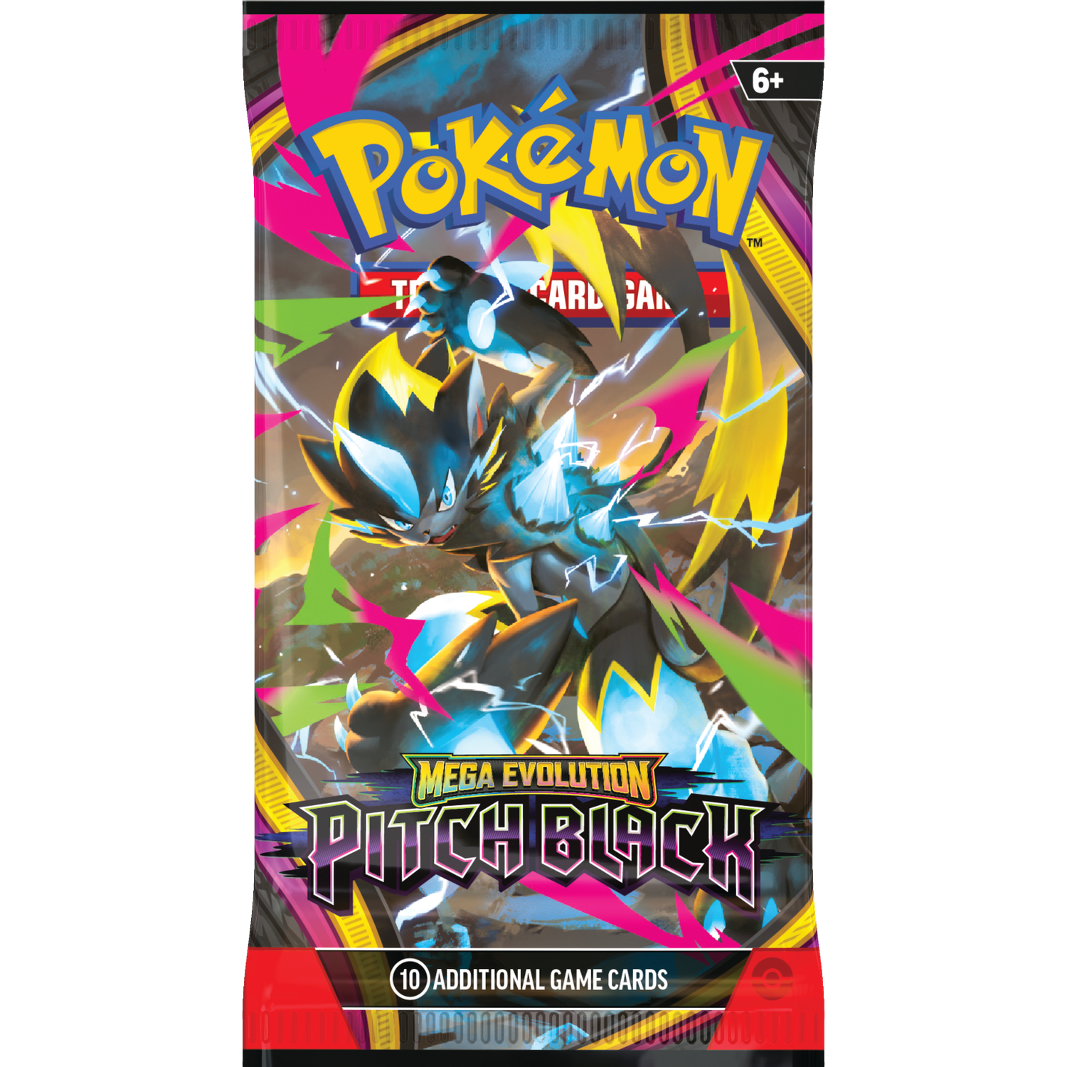 Pokemon TCG "Pitch Black" booster pack featuring a dark Pokemon.