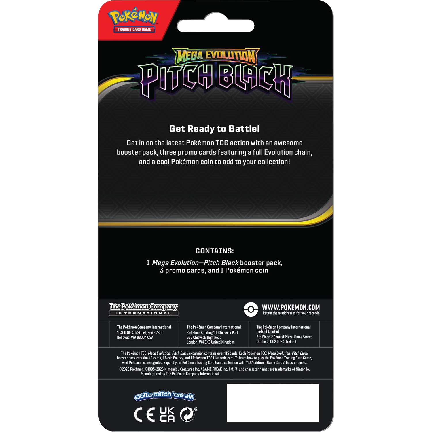 Pokémon TCG: Mega Evolution-Pitch Black expansion with booster pack, promo cards, and coin.