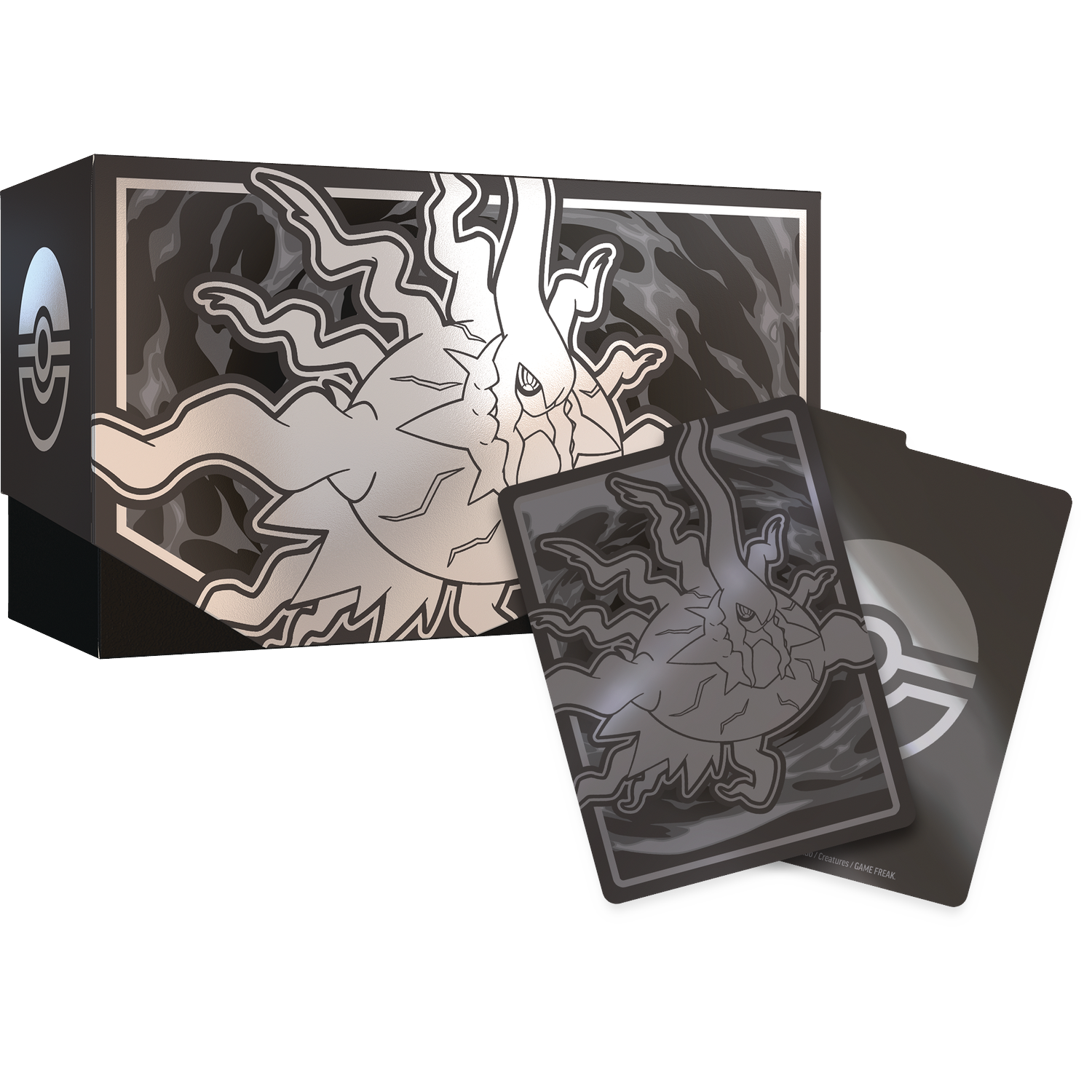 A black box with a Pokémon logo and a grayscale creature design.