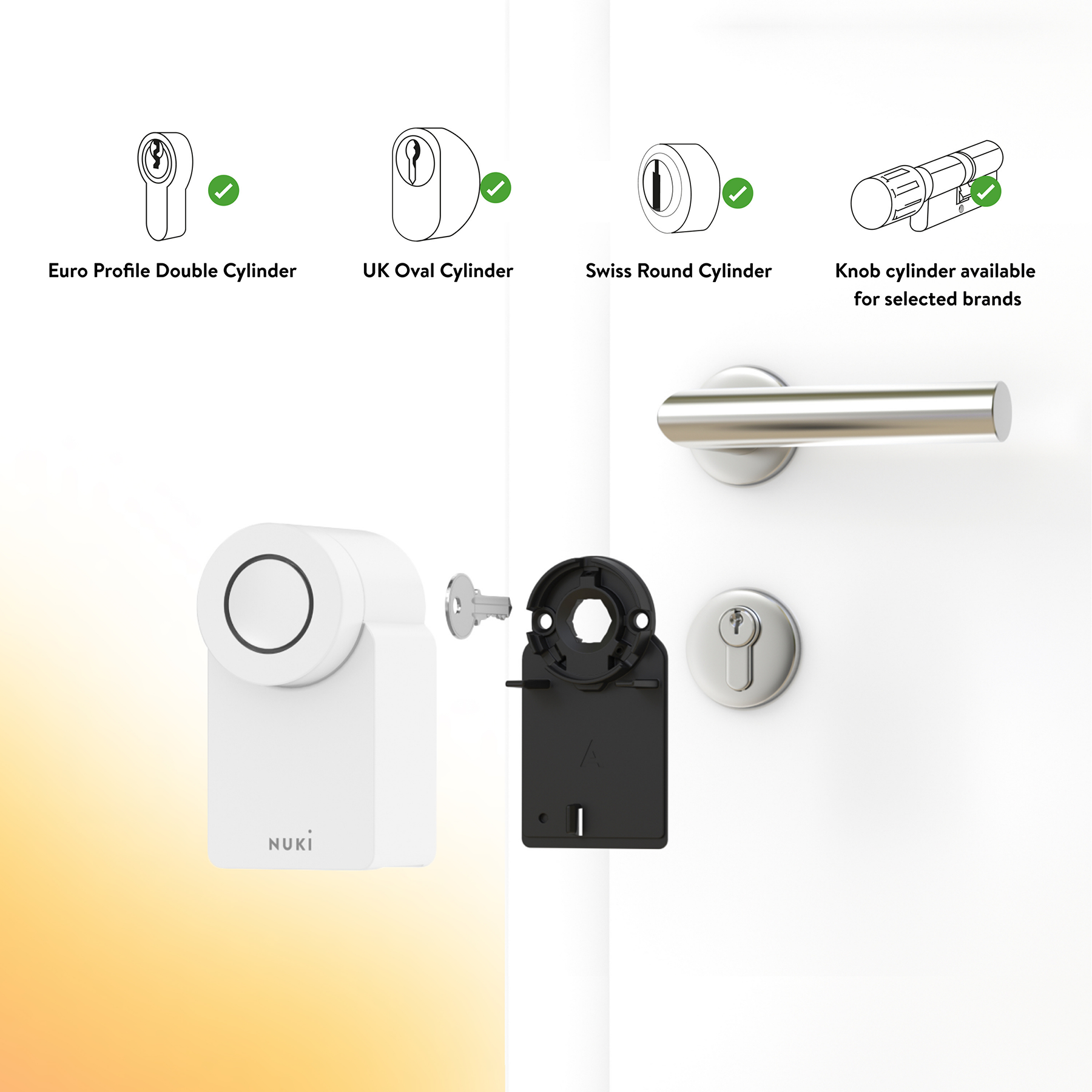 Ajtókilincsek és Nuki Smart Lock illusztrációja.