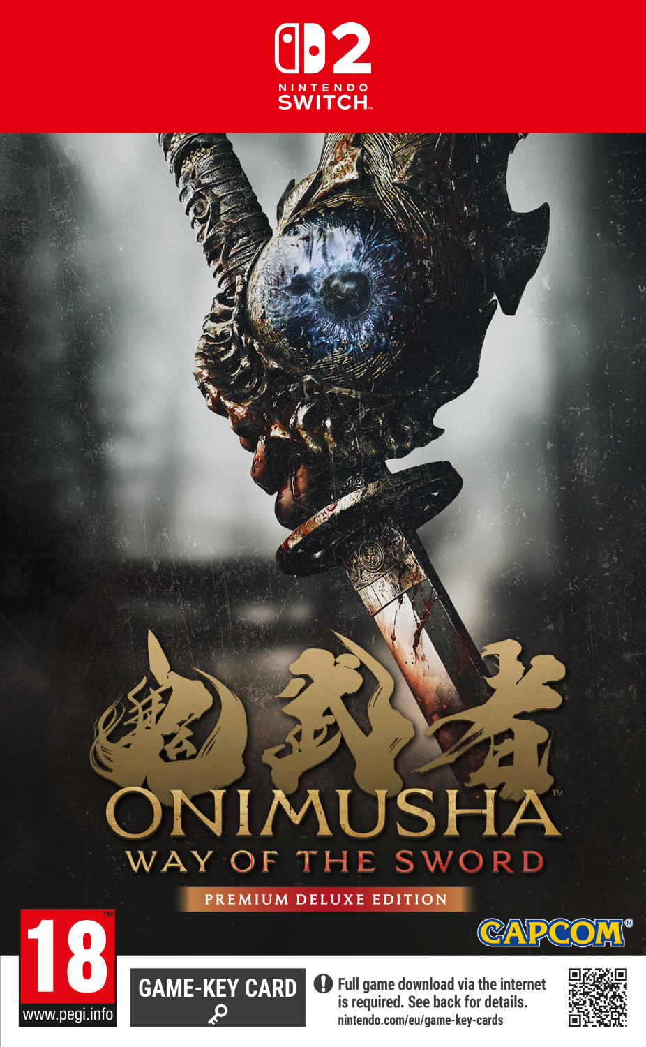 Portada de juego Nintendo Switch: Espada demoníaca y logo "Onimusha: Way of the Sword".