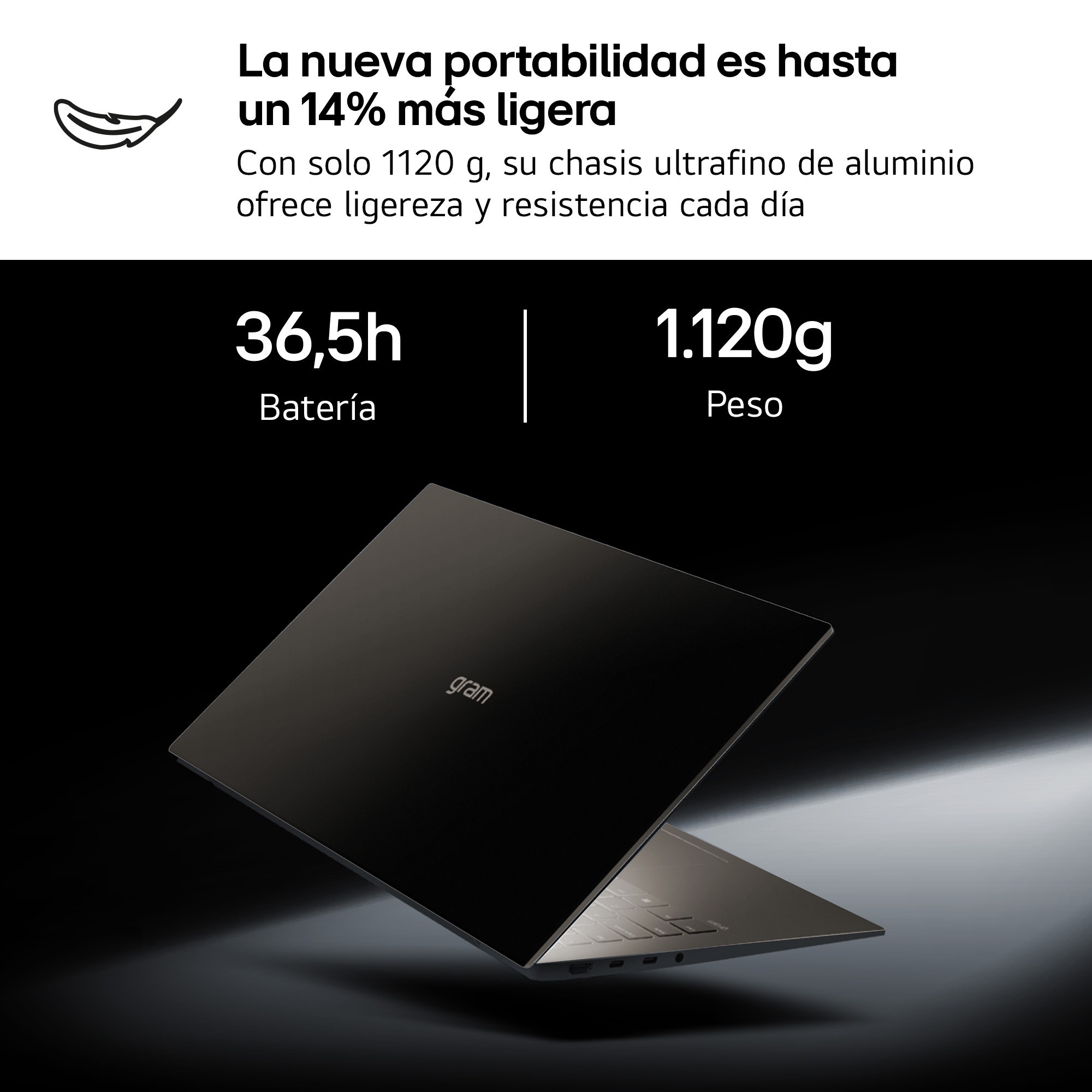 La nueva portabilidad es hasta un 14% más ligera. Con solo 1199g, su chasis ultrafino de aluminio ofrece ligereza y resistencia cada día.