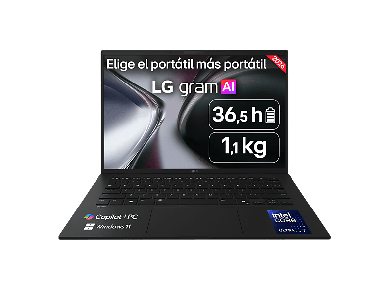 Portátil – LG Gram 14Z90U-G.AU88BN Copilot+ PC, 14″ WUXGA, Intel® Core™ Ultra 7 355 49 TOPS, 32 GB RAM, 1 TB SSD, Windows 11 Home, Sin cargador