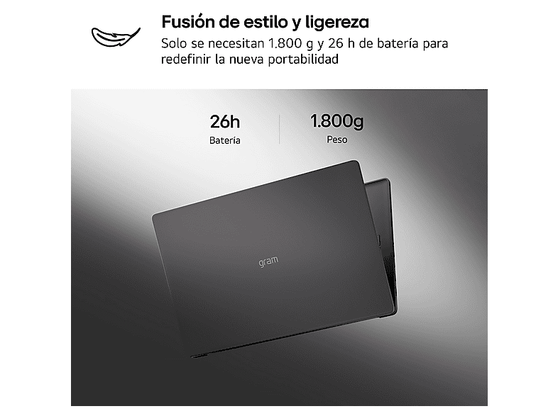 Portátil - LG Gram 16U55U-G.AU75BN, 16" WUXGA Copilot+ PC, AMD Ryzen™ AI 7 445 50 TOPS, 16GB RAM, 512 GB SSD, Windows 11 Home, Sin cargador – imagen 2