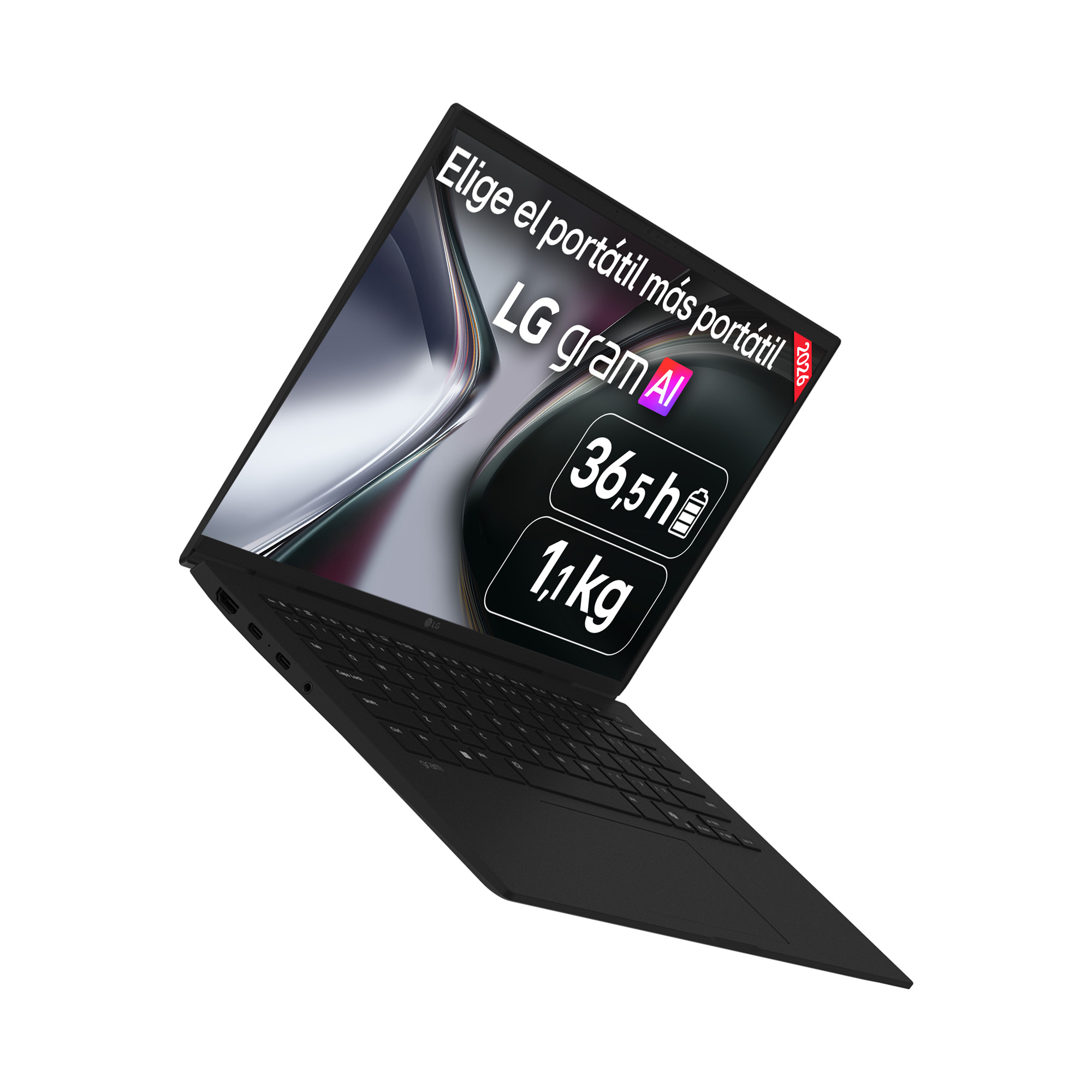 Portátil LG Gram AI negro con 36,5h de batería y 1,1kg.