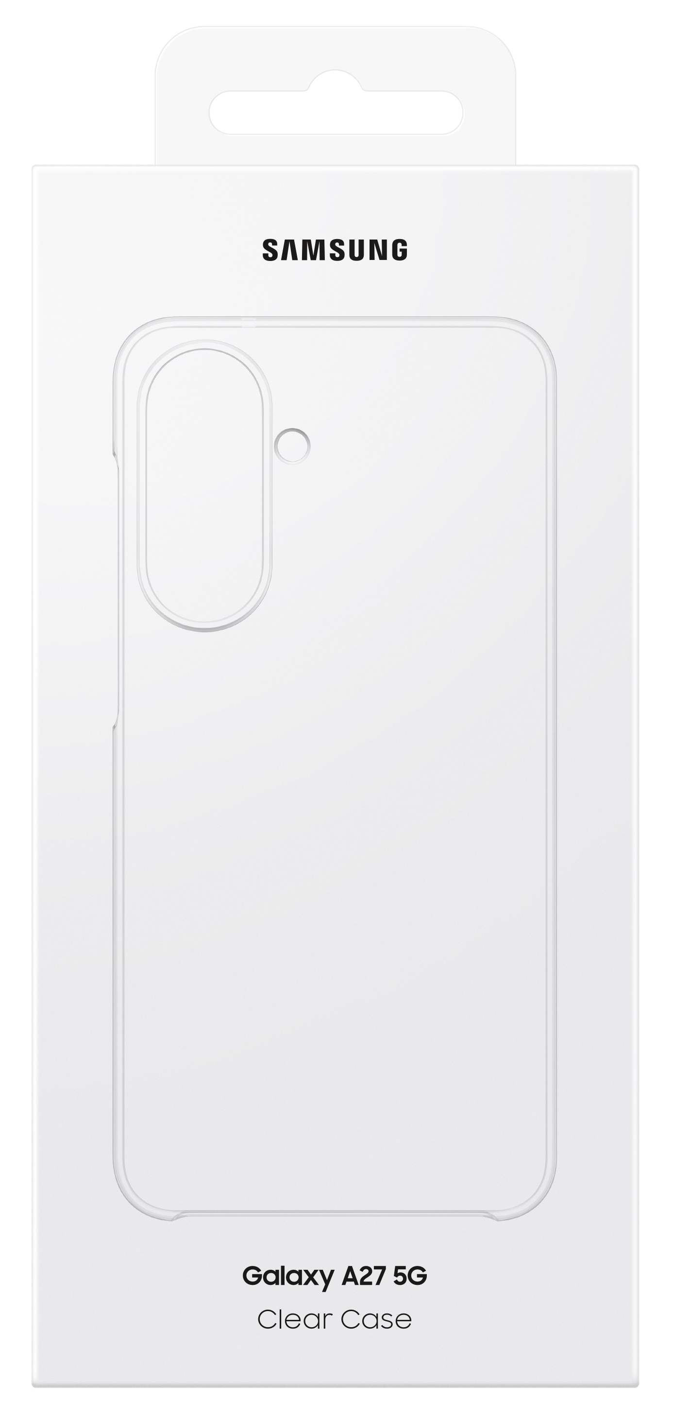 Samsung Galaxy A27 5G átlátszó tok csomagolása Samsung logóval.