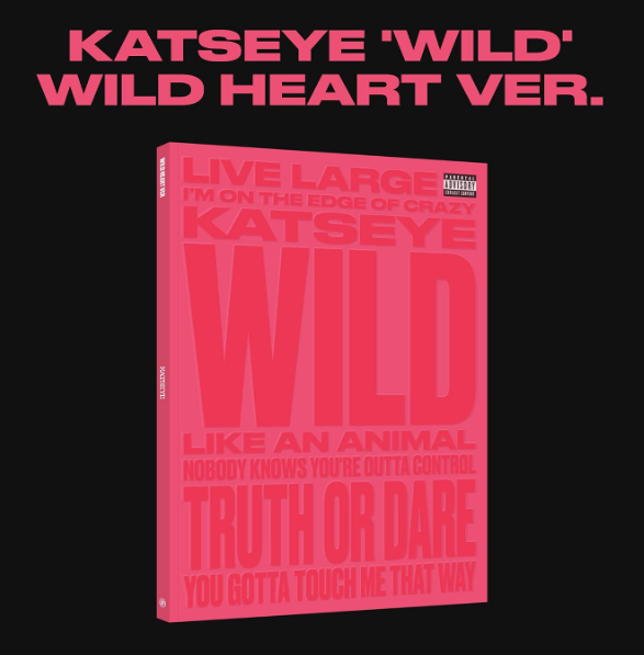 Ein pinkes Buch mit dem Titel KATSEYE 'WILD' WILD HEART VER.
