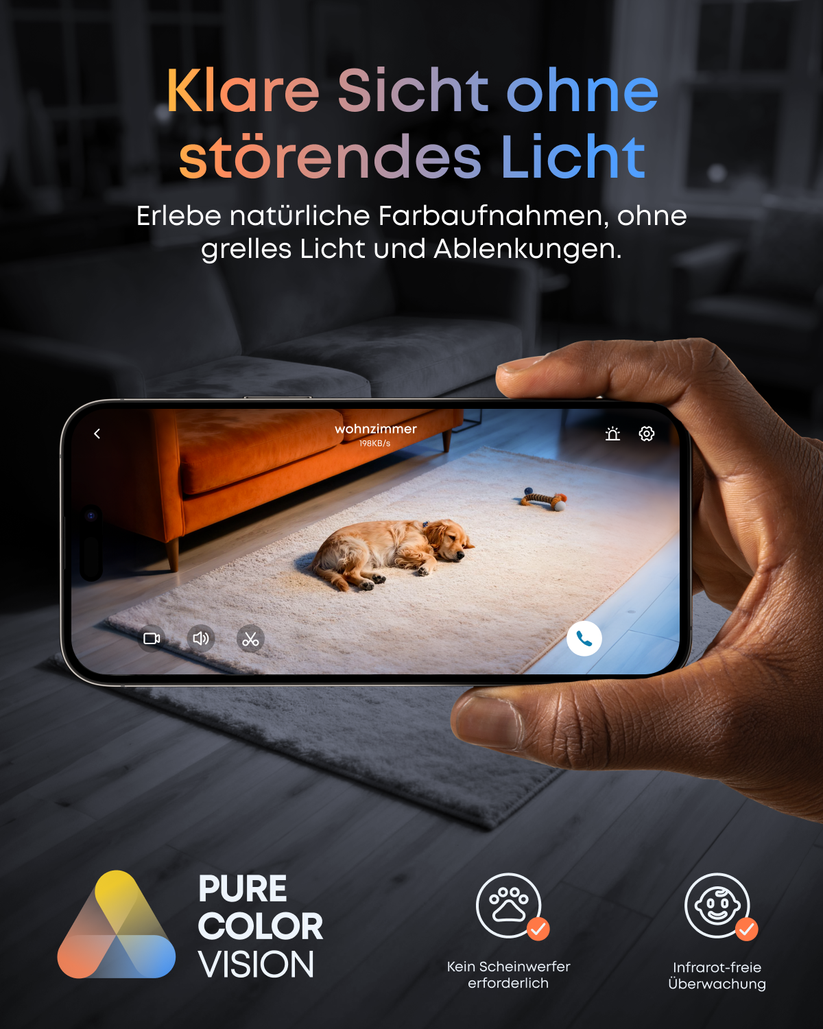 Ein Hund schläft auf einem Teppich, ein Handy zeigt das Bild.
