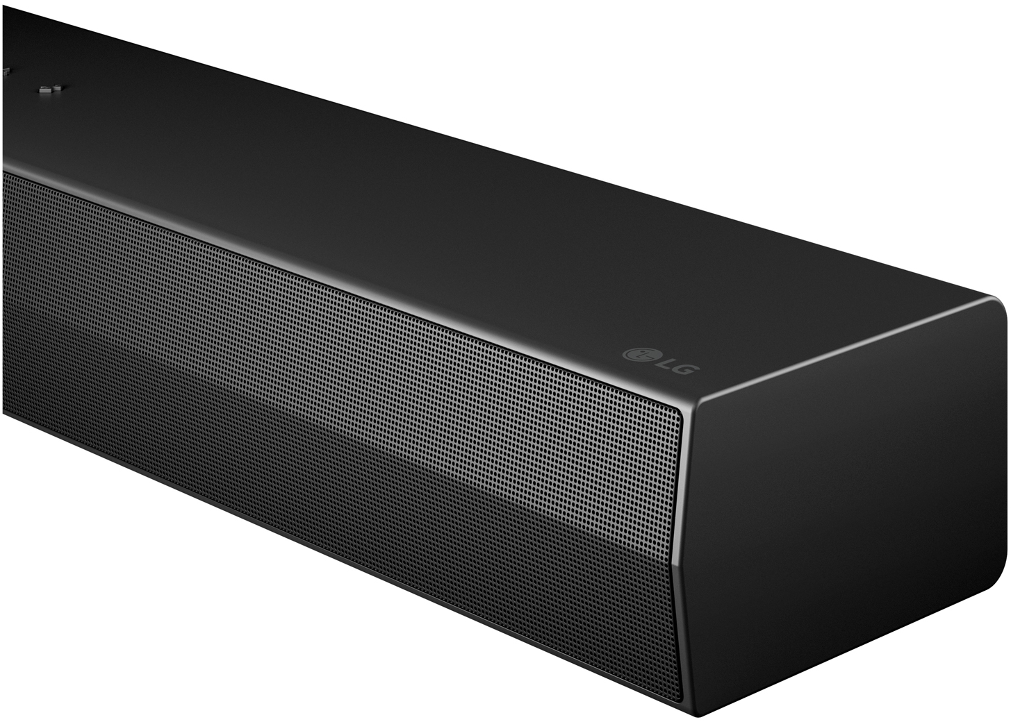 Egy fekete LG hangprojektor perforált elülső ráccsal és LG logóval.