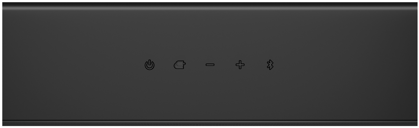 Fekete hangszóró be-, némító-, hangerő- és Bluetooth ikonokkal.