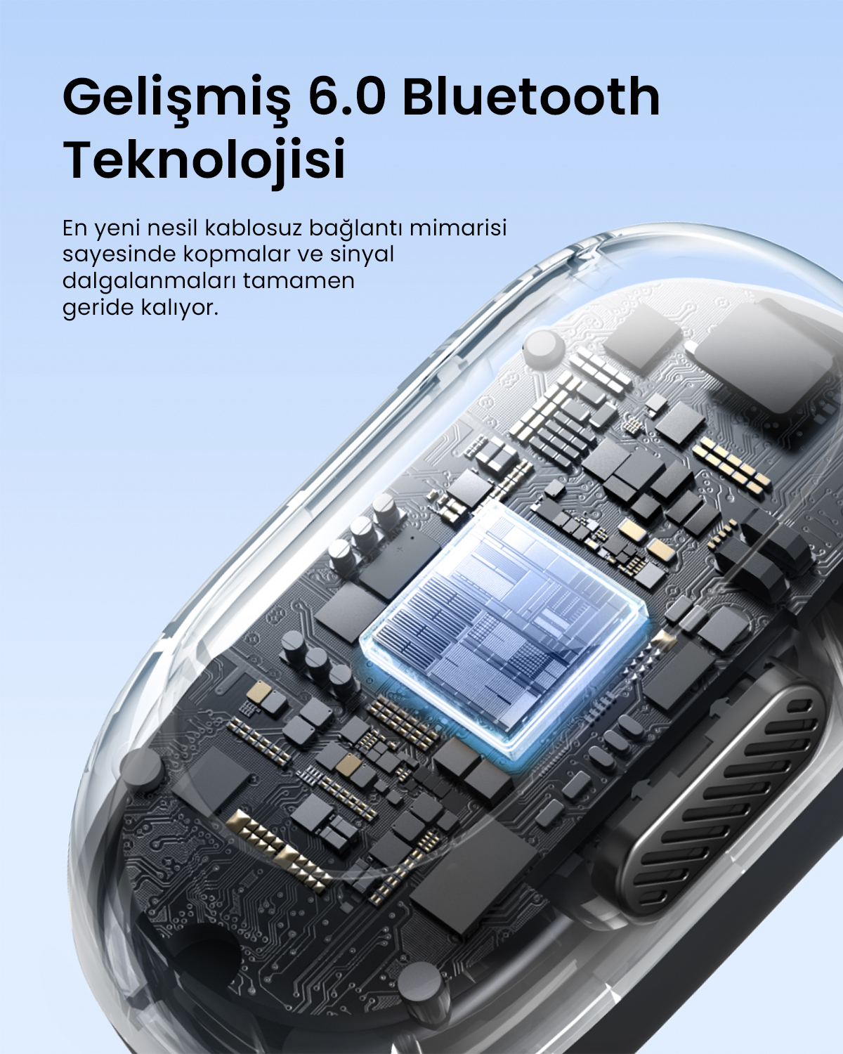 Chip ve metinli devre kartının yakın çekimi. Gelişmiş Bluetooth Teknolojisi.