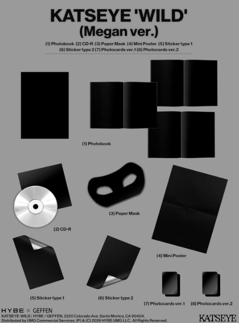 Album-Inhalt: Fotobuch, CD, Maske, Poster, Sticker und Photocards.