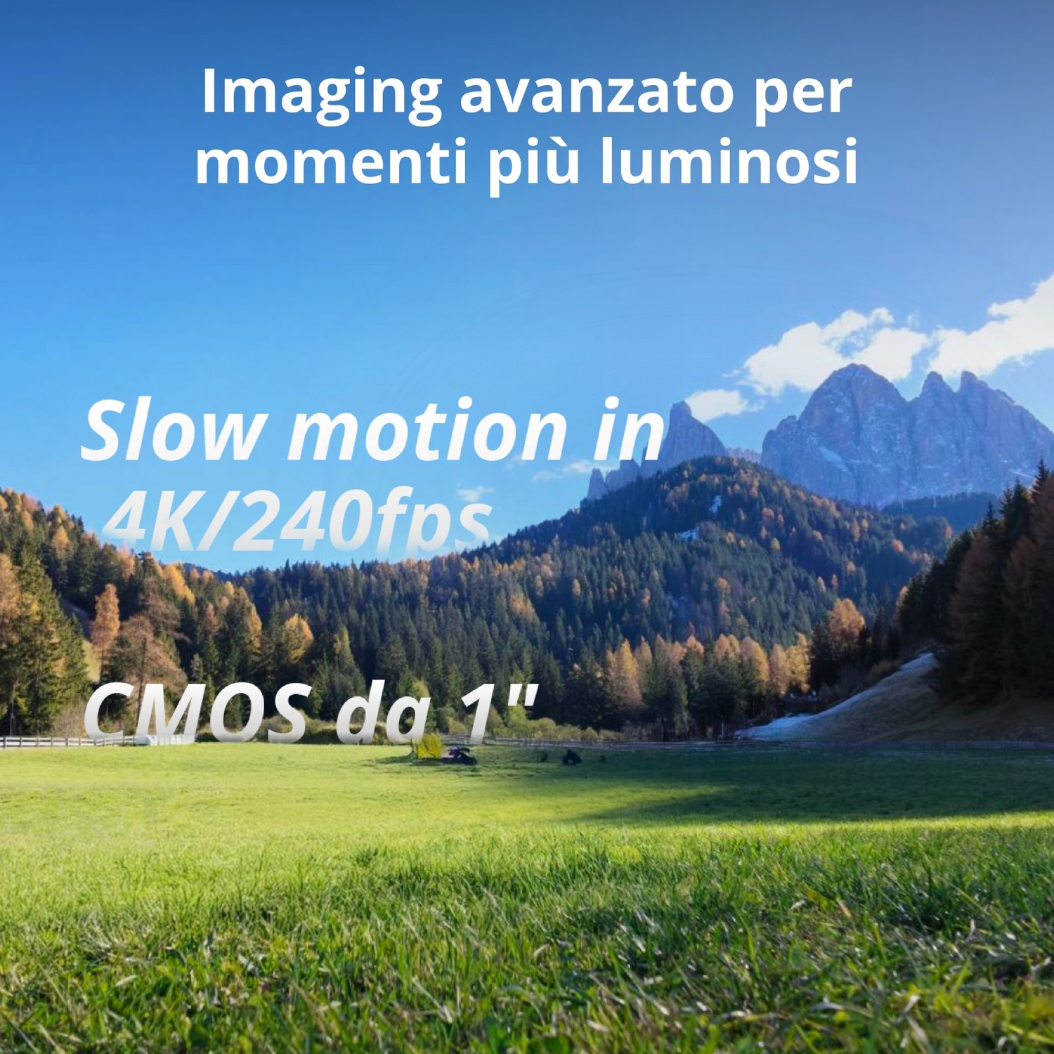 Paesaggio con montagne, bosco e prato, testo su imaging avanzato