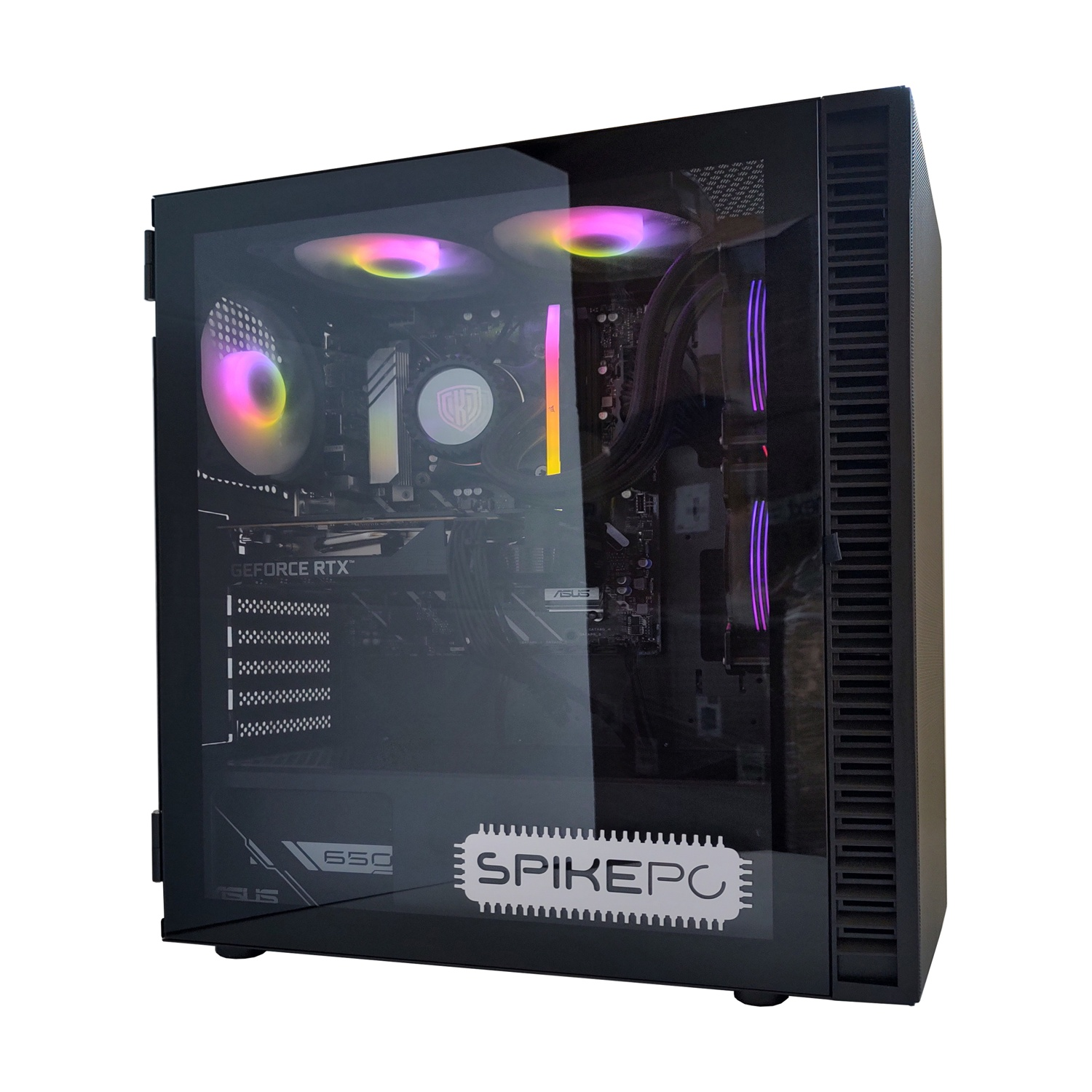 Un case PC nero con ventole illuminate e strisce RGB.