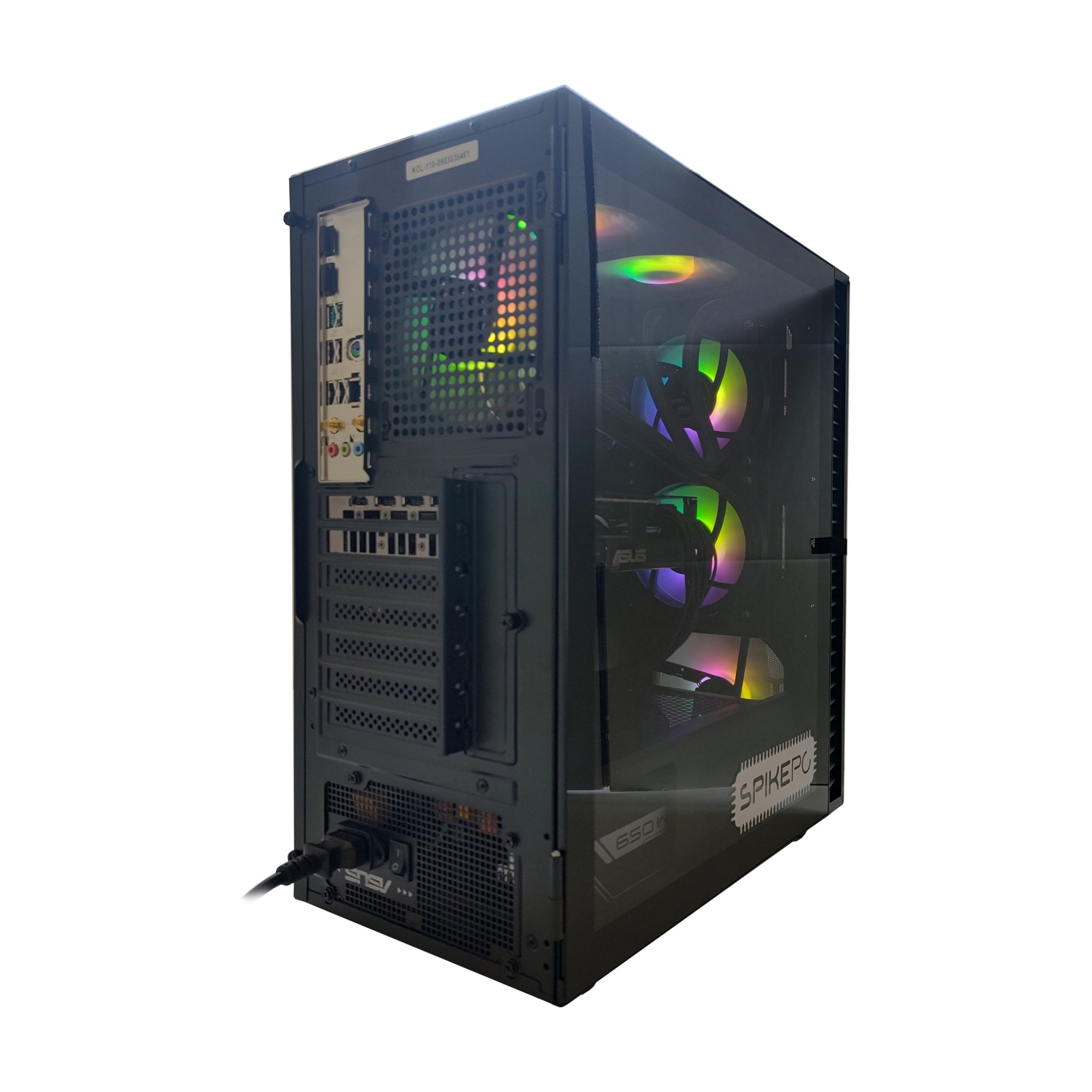 Case PC nero con pannello laterale trasparente e ventole RGB.