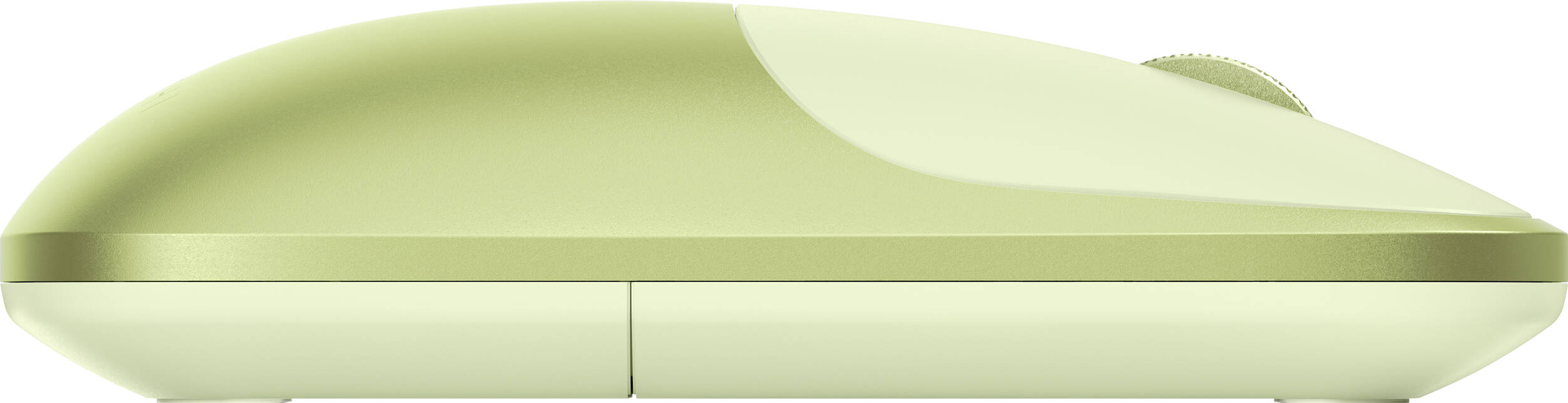 Une souris d'ordinateur vert clair avec une molette crème et un accent blanc.