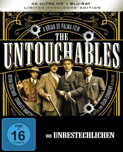 Cover von The Untouchables mit vier Männern in Anzügen und Hüten, die Gewehre halten.