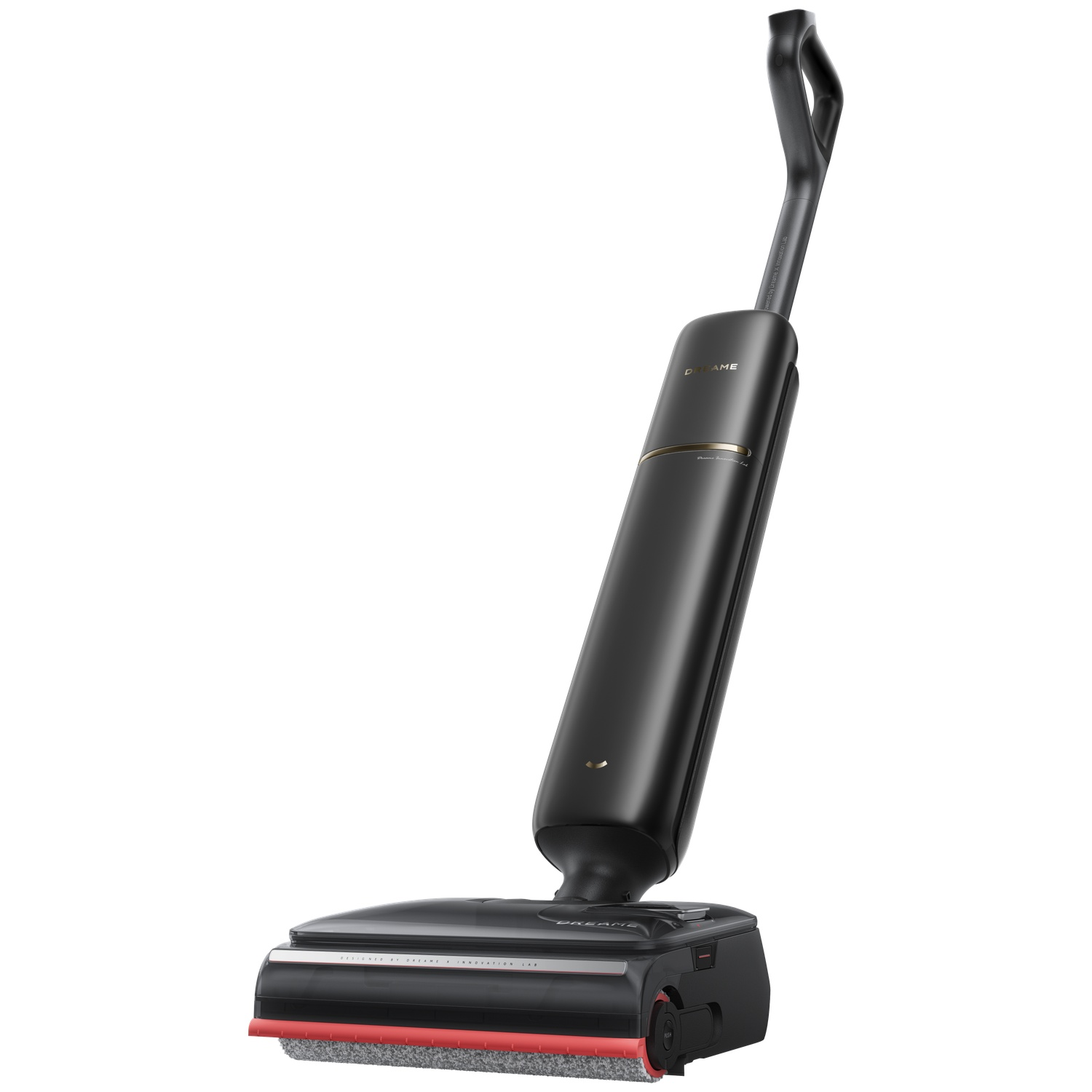 A sleek, black cordless wet dry vacuum cleaner with a gold accent on the handle.