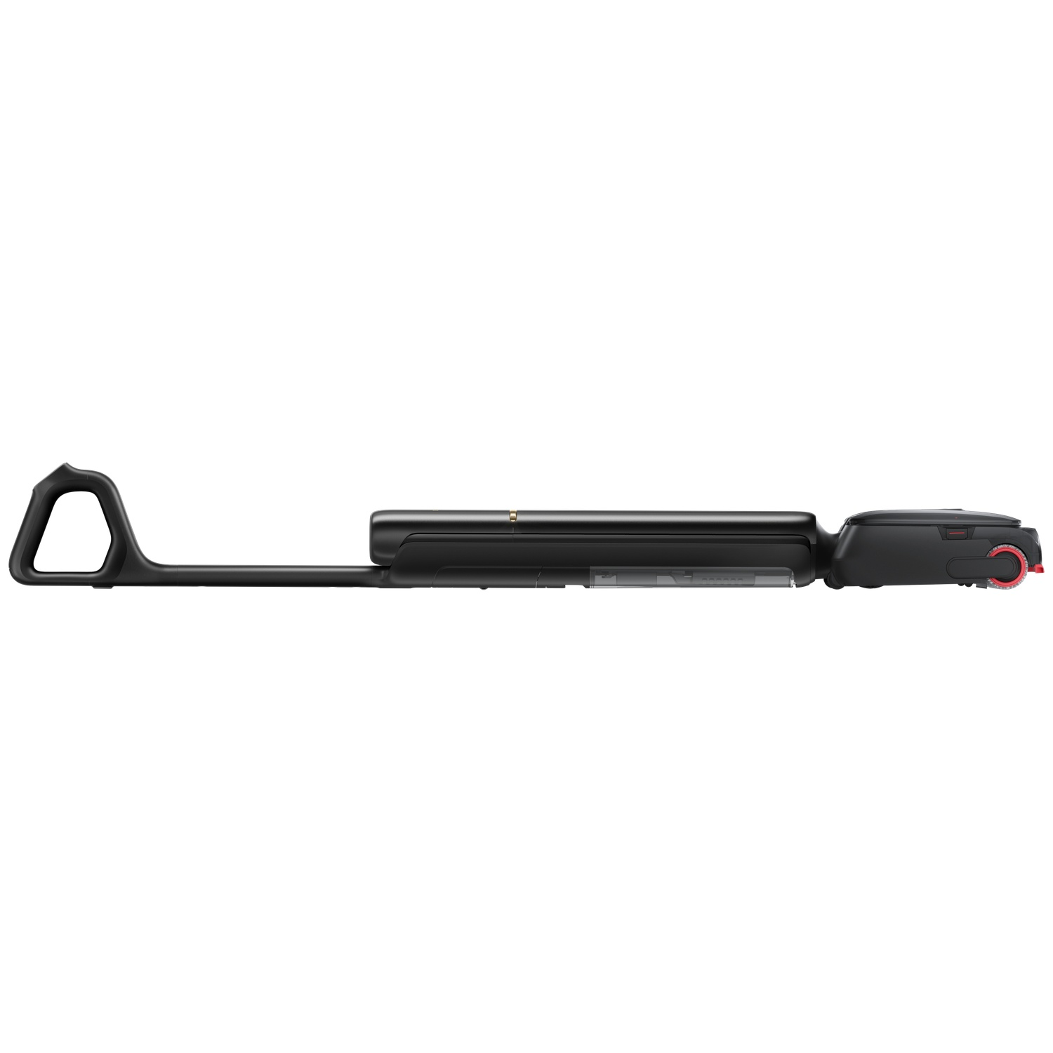 A black, rectangular tool with a handle and a red ring.