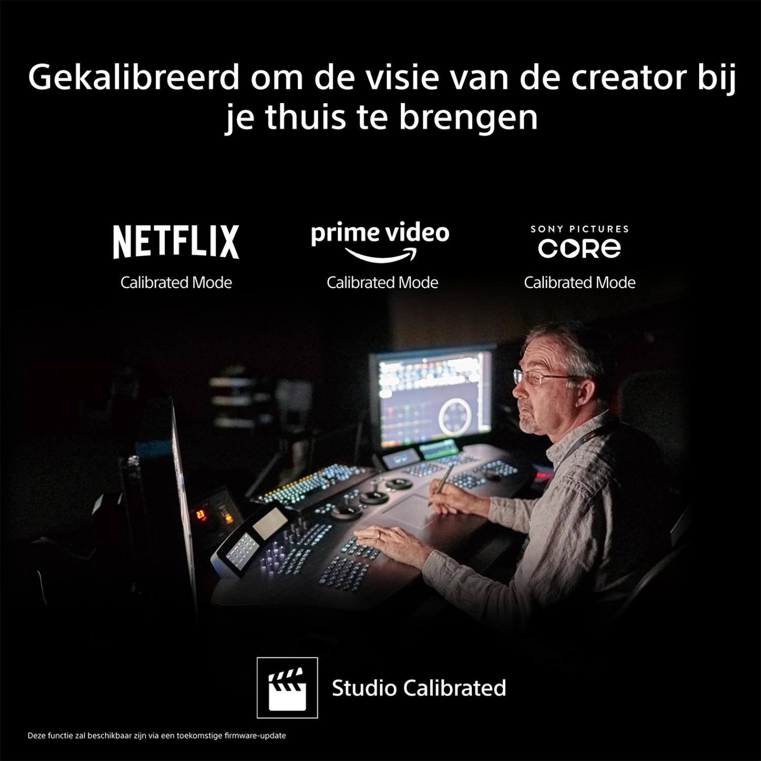 Man at color correction console, Netflix, Prime Video, Sony CORE logos above.