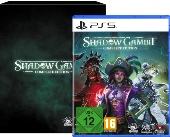 PS5 Spielbox "Shadow Gambit: Complete Edition" mit drei Piratenfiguren.
