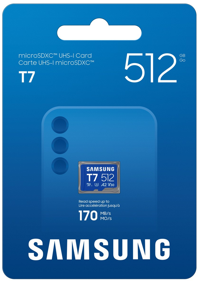 Karta Samsung microSDXC T7 512GB z odczytem 170 MB/s.