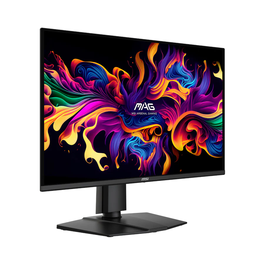 Un moderno monitor gaming con un vibrante fondo abstracto.