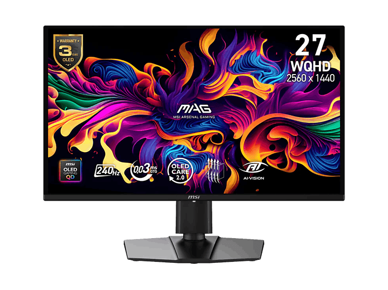 Monitor gaming - MSI MAG 274QP QD-OLED X24, 26.5 " WQHD, 240 Hz, 0.03 ms, QD-OLED, Altura Ajustable, Adaptive Sync, Negro