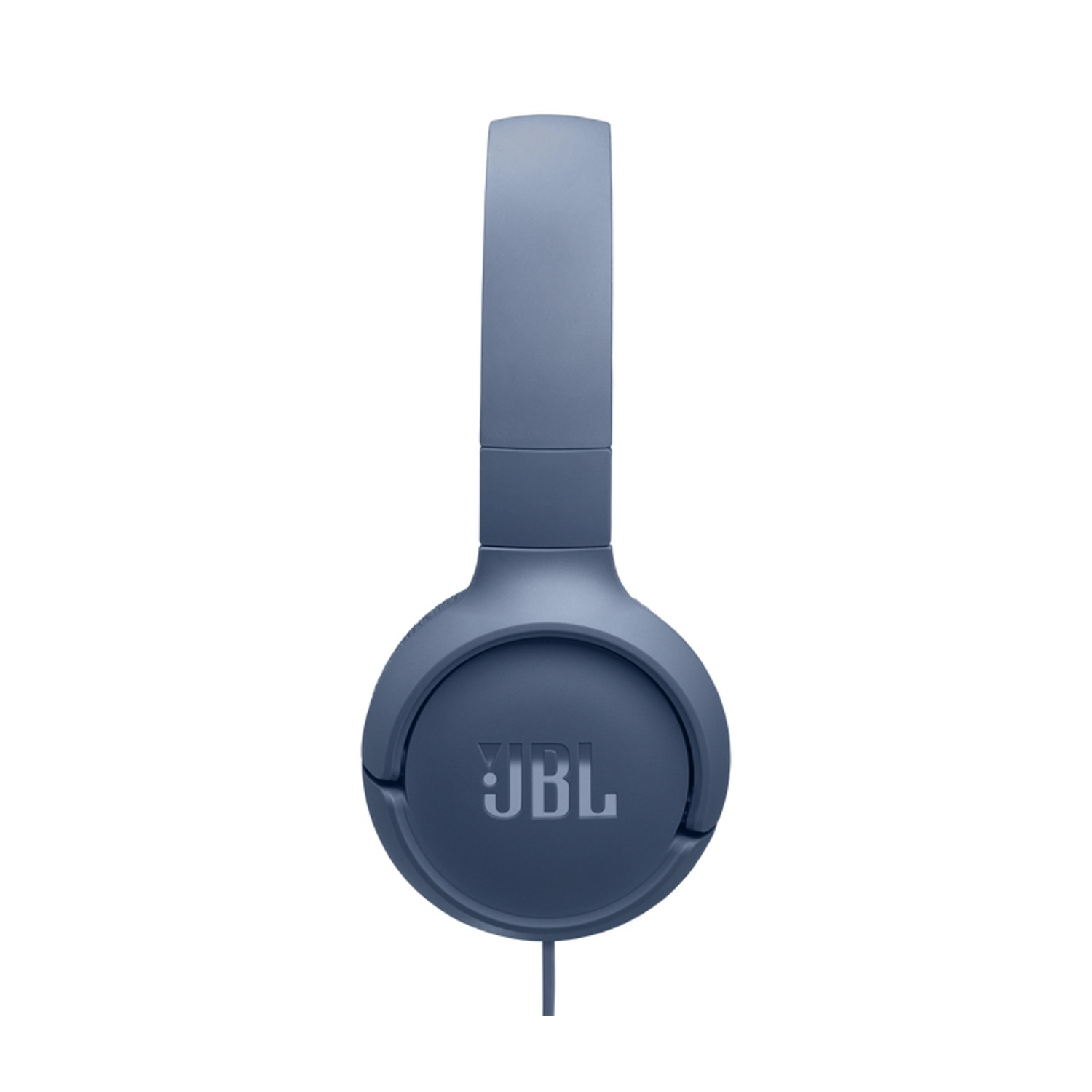 Cuffie JBL blu con cavo su sfondo bianco.