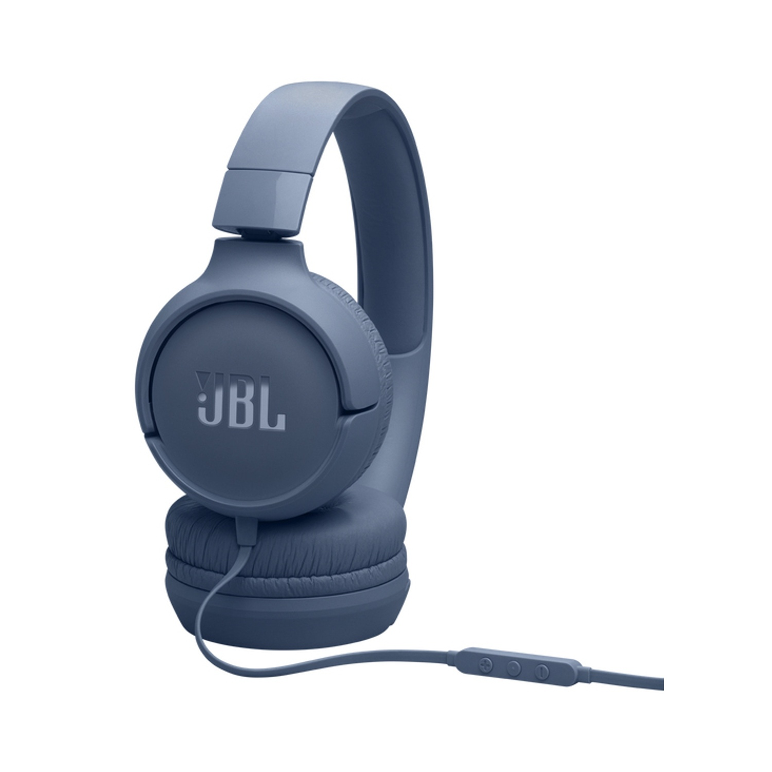 Cuffie JBL blu con cavo e controlli sul cavo.