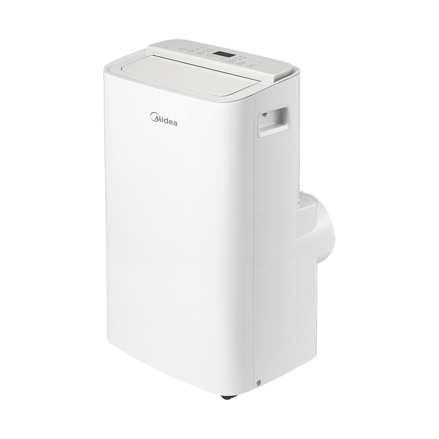 Un deumidificatore portatile per aria condizionata bianco con logo Midea su sfondo bianco.
