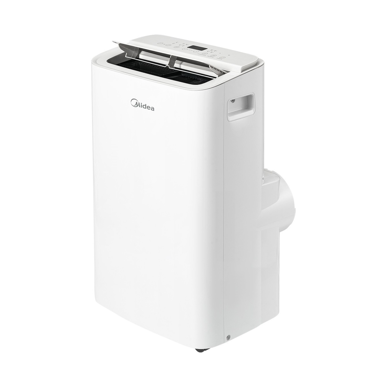 Una torre bianca di condizionatore portatile Midea con bocchette.
