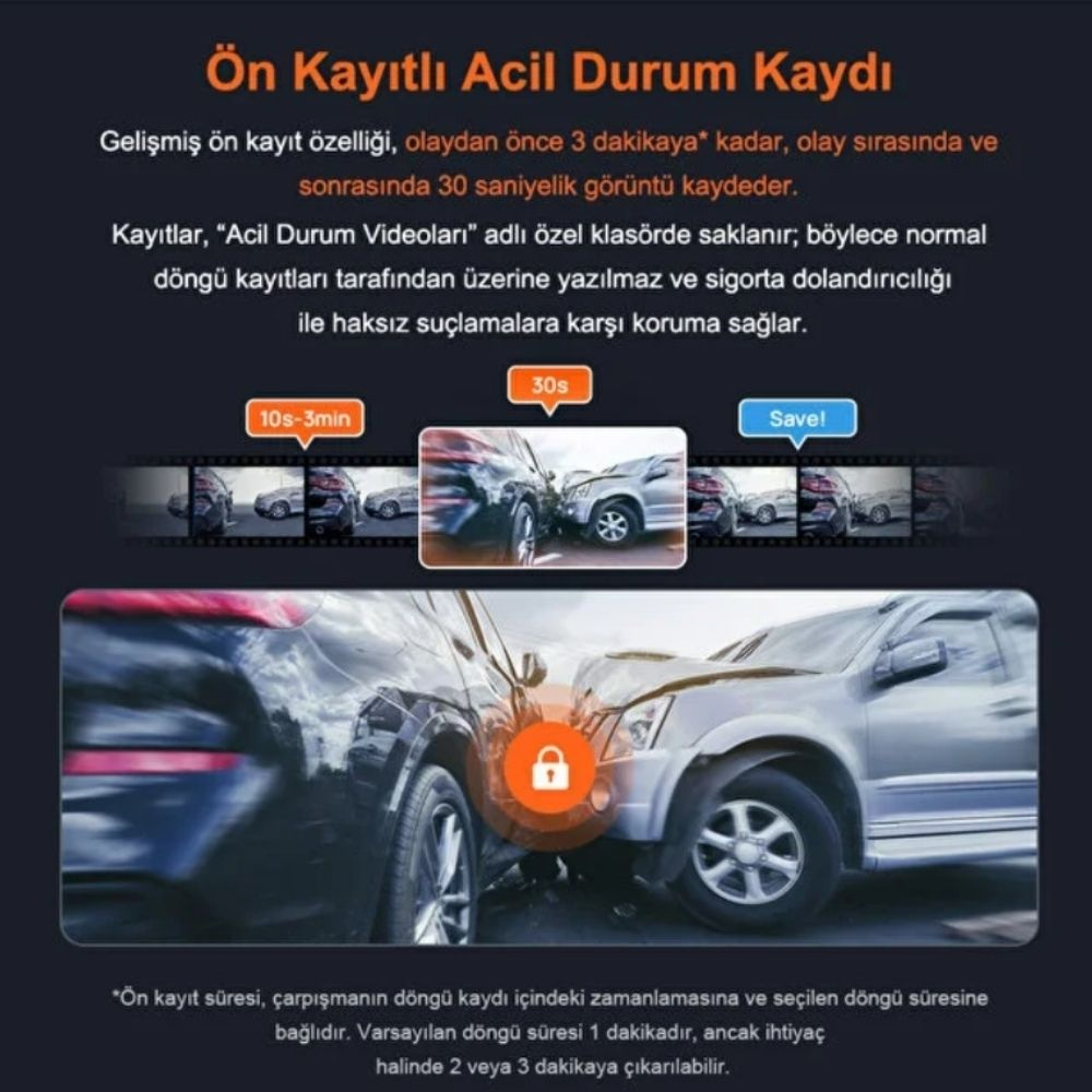 Kırmızı uyarı ikonu ve zaman göstergeleriyle iki aracın çarpışması.