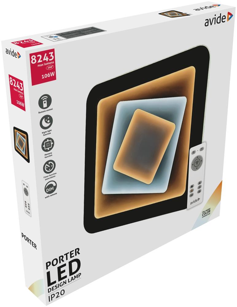 Avide Porter LED Design Lámpa doboz távirányítóval. 8243 lumen, 106W.