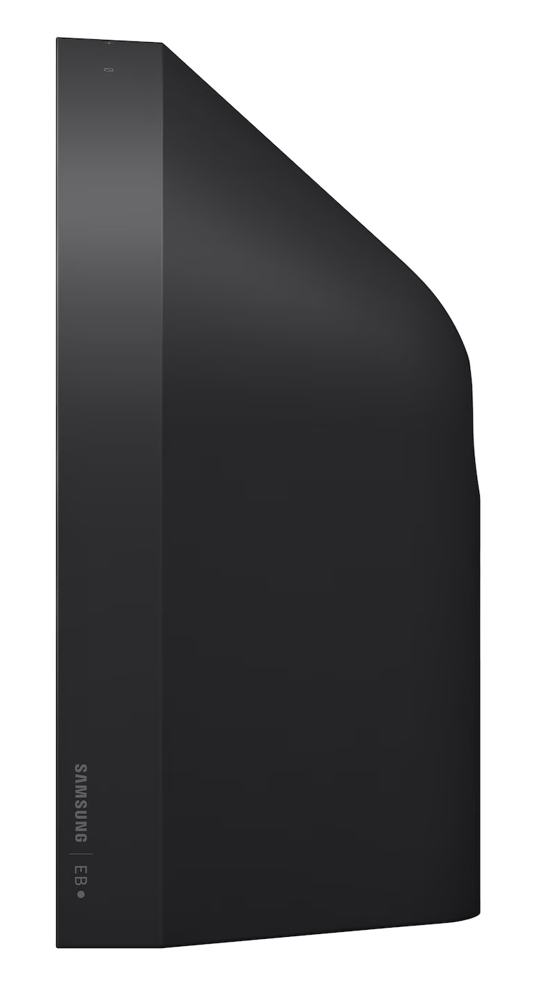 Czarny, prostokątny sprzęt z zaokrąglonym rogiem i logo Samsung.