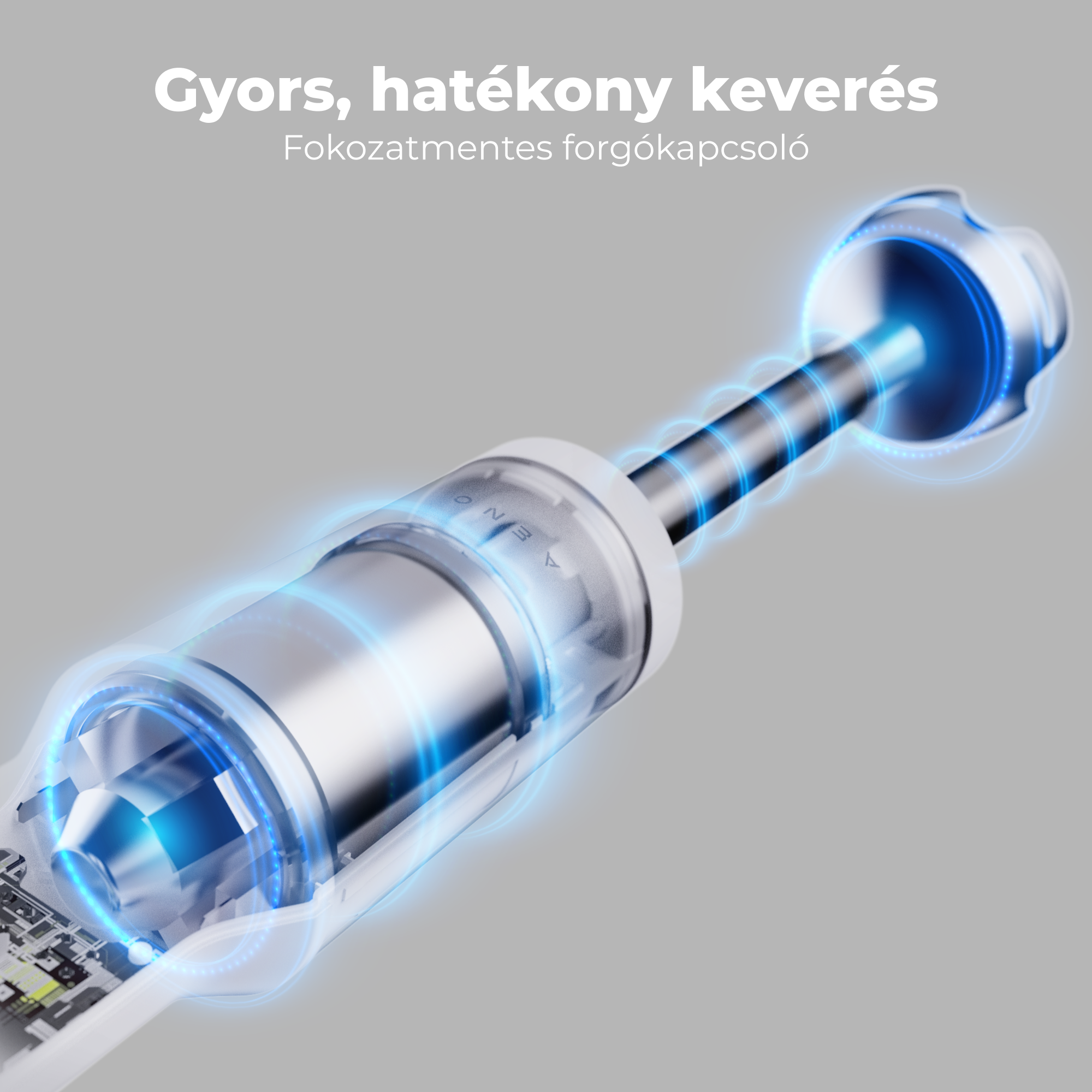 Botmixer kék fényeffektusokkal, gyorsaságot és hatékonyságot illusztrálva.