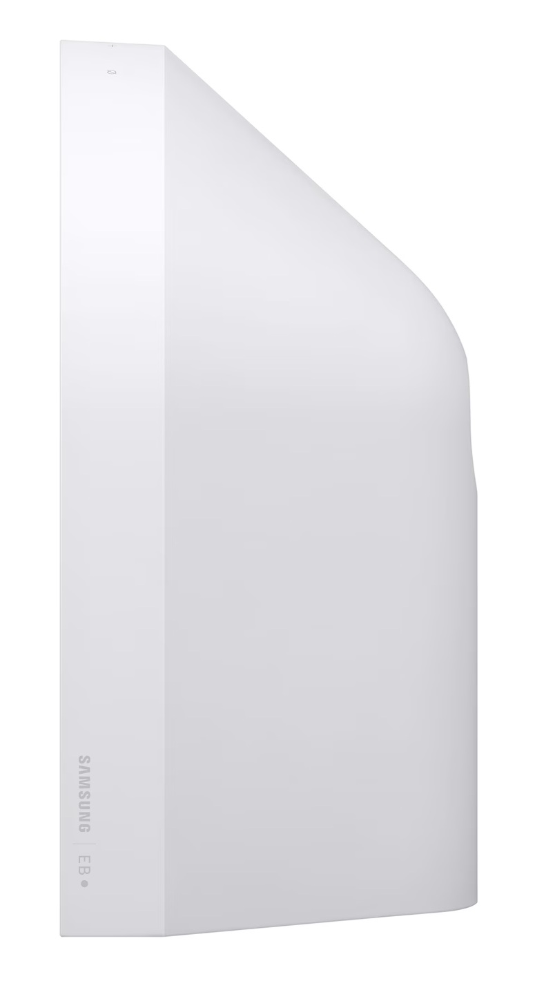 Białe urządzenie Samsung EB z zaokrąglonym prawym bokiem na białym tle.