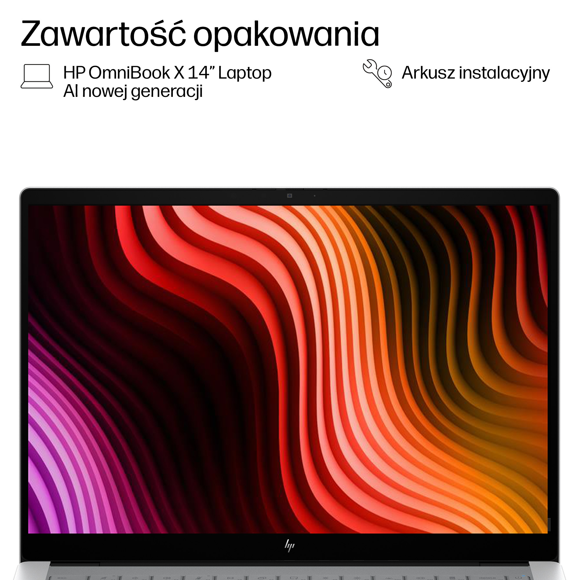 Nowoczesny laptop z żywą, falistą tapetą na ekranie.