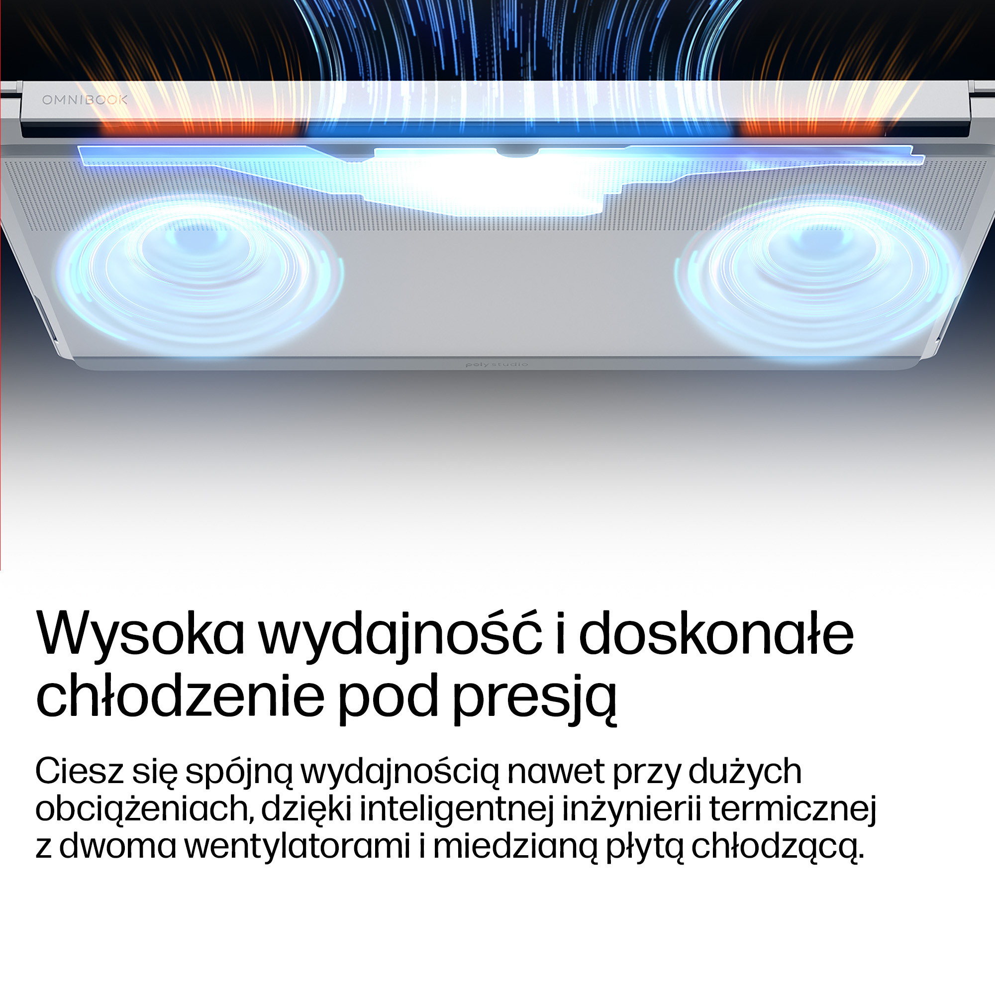 Chłodzenie laptopa dwoma wentylatorami i miedzianą płytą.