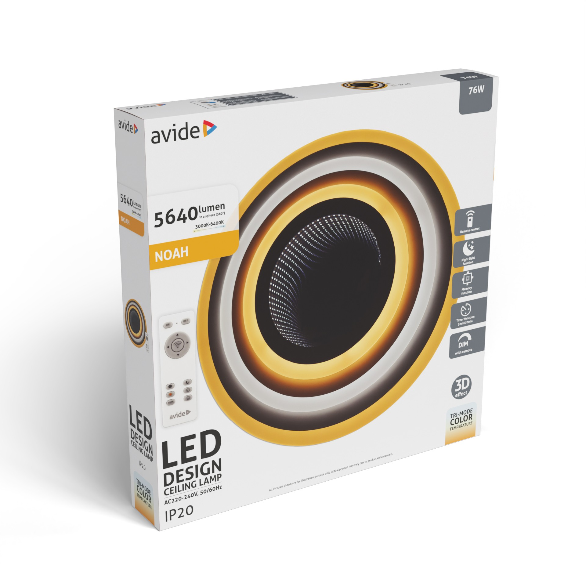 LED mennyezeti lámpa doboza távirányítóval, 5640 lumen.