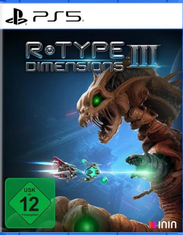 PS5 Spielcover: R-Type Dimensions EX mit Raumschiffen und einem Monster.