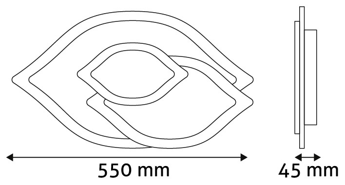 Mennyezeti lámpa műszaki rajza, 550mm széles, 45mm mély.