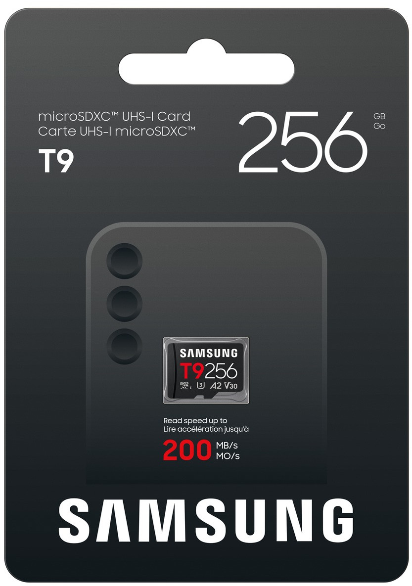 Karta Samsung T9 256GB microSDXC UHS-I o prędkości odczytu 200MB/s.